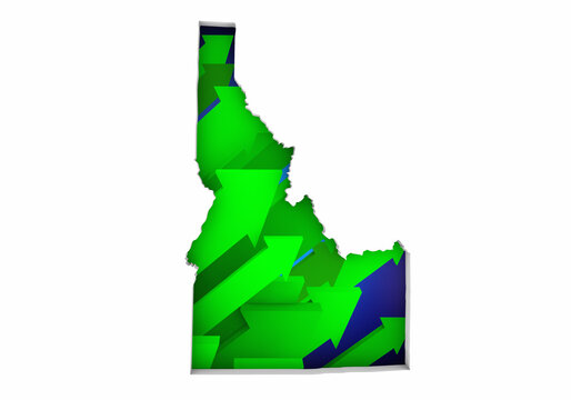 Idaho ID State Map Arrows Increase Up On the Rise Growth Data 3d Illustration