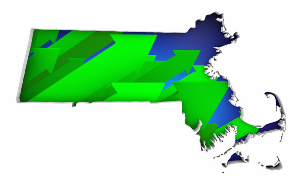 Massachusetts MA State Map Arrows Increase Up On the Rise Growth Data 3d Illustration