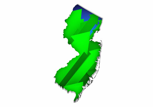 New Jersey NJ State Map Arrows Increase Up On the Rise Growth Data 3d Illustration