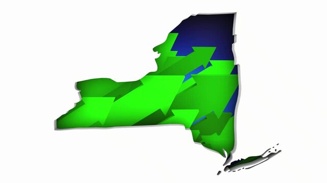New York NY State Map Arrows Increase Up On the Rise Growth Data 3d Animation