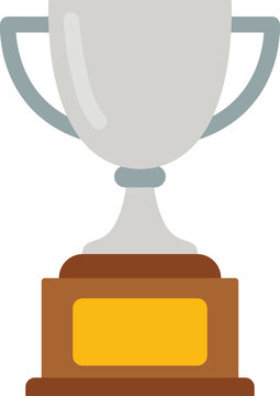 Silver Trophy Cup Award for Success Achievement and Competition Vector Illustration Icon on Wooden Base with Gold Plaque for First Place Winner