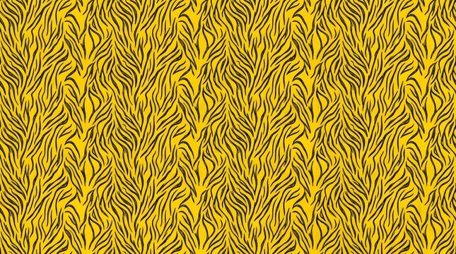 Tiger print seamless vector pattern in bright yellow and dark brown colors for fashion fabric textile and wallpaper background design