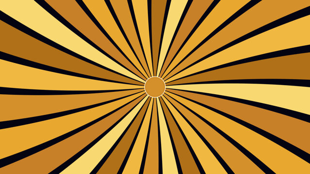 Vintage sunburst background with golden rays, retro radial burst pattern, yellow and brown sunbeam vector for circus posters and comic art