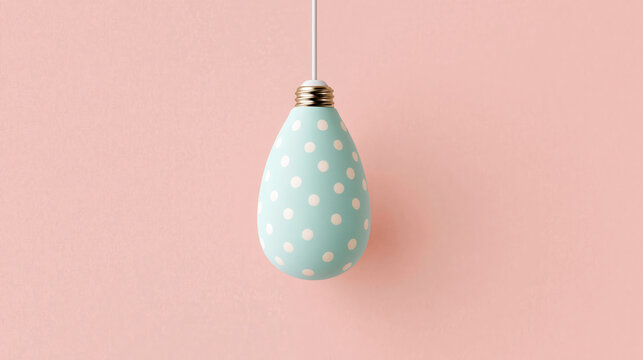 dotted teal easter egg rests on soft pastel pink background in minimalist flat lay leaving airy copy space for spring branding, greeting card design and wellness advertising
