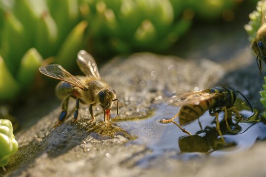 Apidae, apis mellifera, bees, European honey bee, European honeybee, hymenoptera, western honey bee, honey bee, honey bee, honey bee, insects, drink, water, watering place