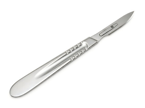 medical surgical scalpel with stainless steel blade and handle isolated on transparent background
