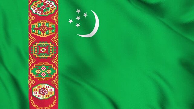 Turkmenistan National Flag Waving in Wind with Realistic Fabric Texture, Seamless Loop Animation 4K