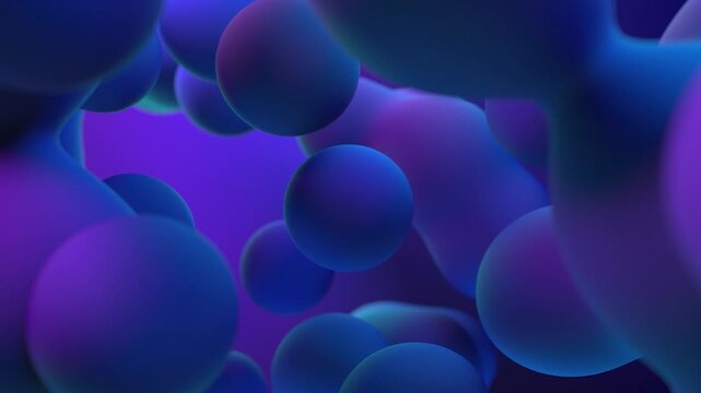Abstract 3 d motion background, with floating blue, and purple liquid spheres