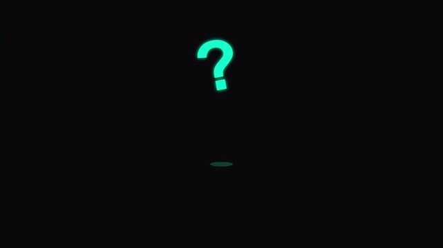 Animated cyan question marks bouncing on a black background for faq and help