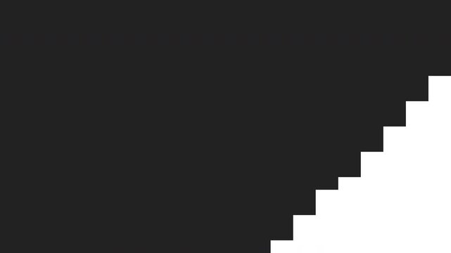 Black and white pixelated checkerboard transition with geometric shapes fading across the screen