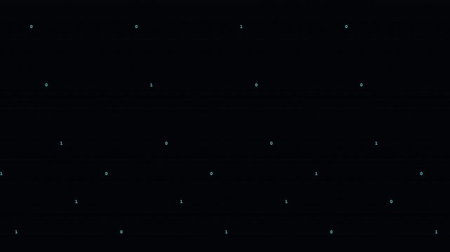 Binary code digits falling in a digital cascade on a black background for technology concepts