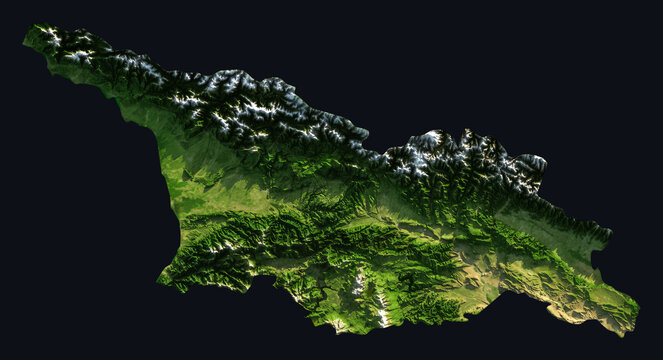 Georgia Shaded Relief Map. Hillshaded physical terrain map illustration. Georgia elevation, topography, and landforms.