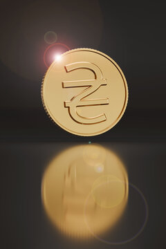 Golden coin of hryvnia on dark background. Currency of Ukraine. 3D illustration.