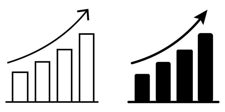 Growth vector icon. Graph or diagram with arrow going up and down. Vector
