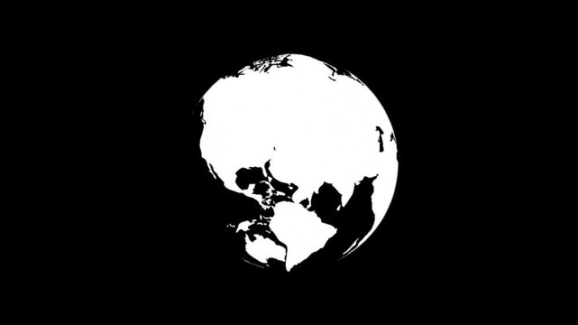 Seamless rotating earth globe alpha background. Clean minimal world map animation suitable for global themes international communication.