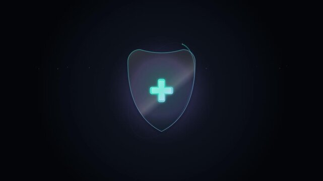 Vibrant glowing shield with a medical cross, representing robust digital security, health data protection, and advanced safety concepts