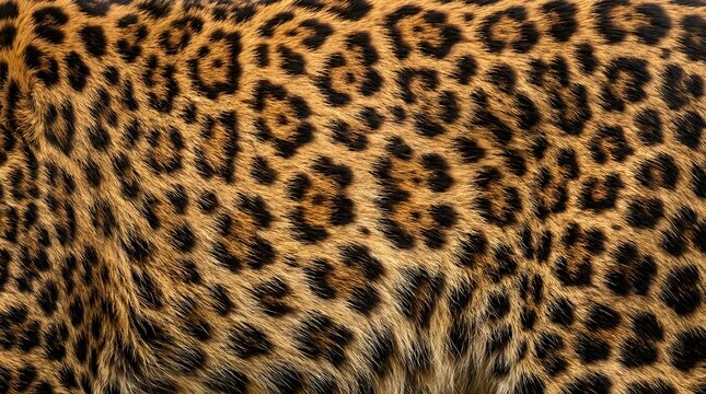 Natural leopard fur texture close up showing golden yellow and black rosette spots for wild animal backgrounds and exotic wildlife design concepts