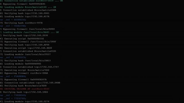 Terminal Computer Code Scrolling Vertical Interface with Data Logs for Cybersecurity and Programming Visualization