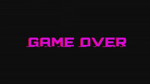 Game Over Retro Arcade Text with CRT Glitch VHS Distortion and Scanlines for Gaming Stream Overlay and Video Game Failure Screen