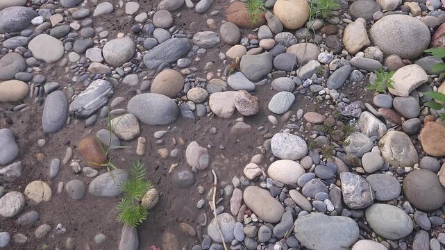 Devghat Dham Sacred Riverbank in Nepal, Smooth River Stones and Pebbles on Natural Riverside, Peaceful Hindu Pilgrimage Site, Nature and Spiritual Travel