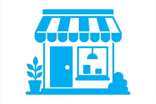 Small retail shop storefront icon with striped awning business commerce