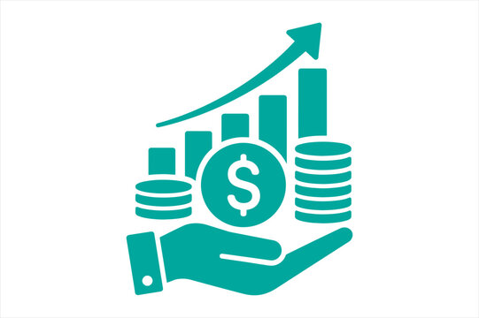 Hand holding coins and upward trending financial graph with investment, business
