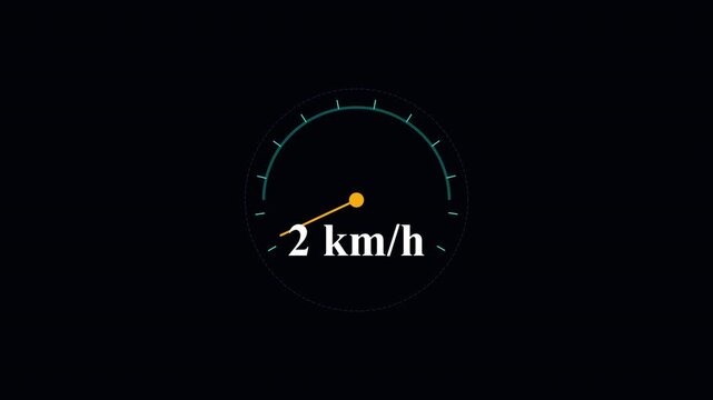 Digital speedometer gauges with moving needles displaying speed in kilometers per hour on black