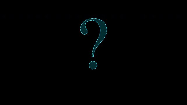 Four glowing blue question marks with dashed outlines on a dark background for help and support