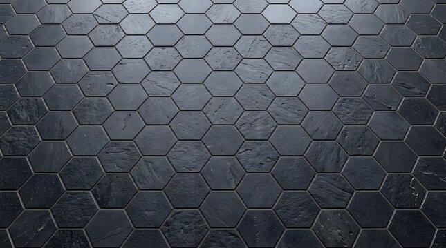dark grey hexagonal stone tile floor background perspective texture featuring geometric pattern design and modern architecture surface finish