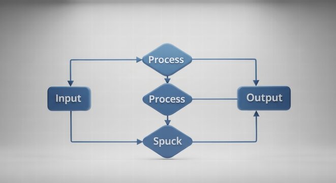 A flowchart diagram with input, process, and output nodes connected by arrows, AI generated