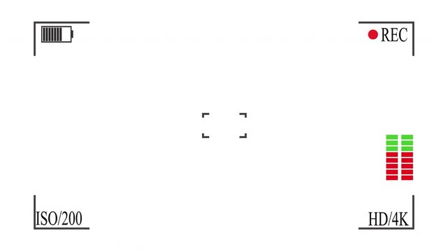 Minimal Camera Recording Viewfinder Interface HUD with REC Indicator, Focus Frame, Battery, ISO 200 and HD4K