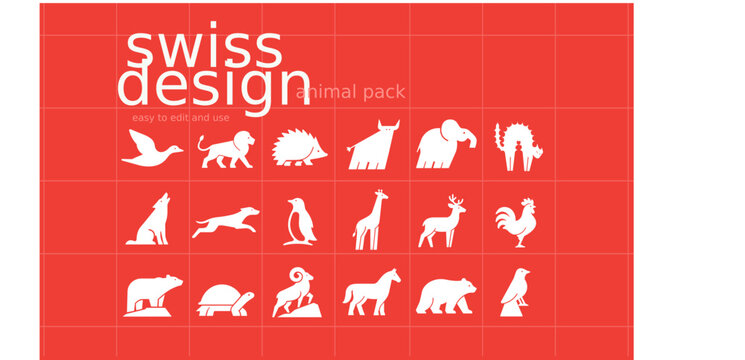 18 Swiss Design Animal Silhouettes &ndash; Minimal Vector Icon Pack