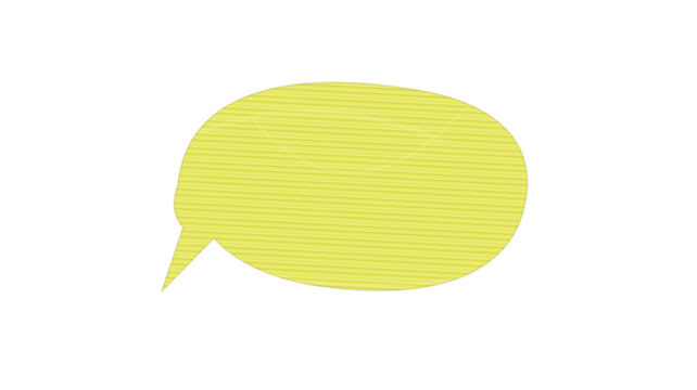 Yellow speech bubble thought icon with dotted pattern