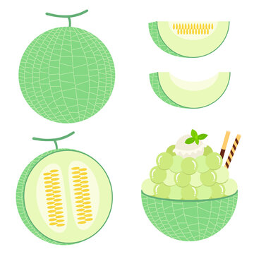 Melon Bingsu Summer Dessert with Fresh Melon, Ice Cream and Pepero Chocolate Sticks &ndash; Refreshing Korean Fruit Shaved Ice