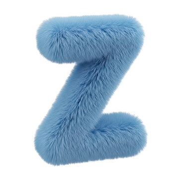 A soft, fluffy blue letter z made from a plush-like material
