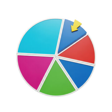Colorful pie chart divided into five equal segments with different colors