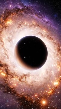 Glowing Black Hole Rotating in Deep Space with Accretion Disk Nebula