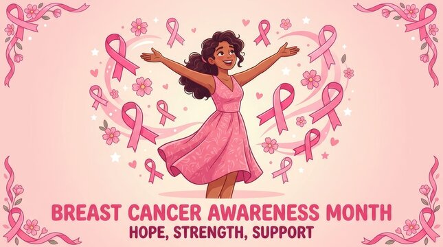 Breast cancer awareness month pink ribbon hope strength support symbol illustration with health campaign support cause pink design medical awareness pink graphic awareness