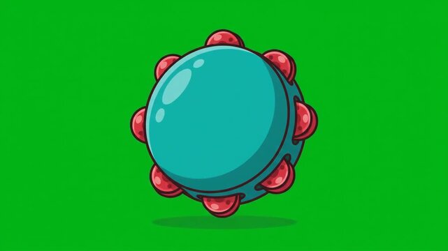 Cartoon illustration of a virus or bacteria cell on a green screen background, perfect for scientific and medical concepts.