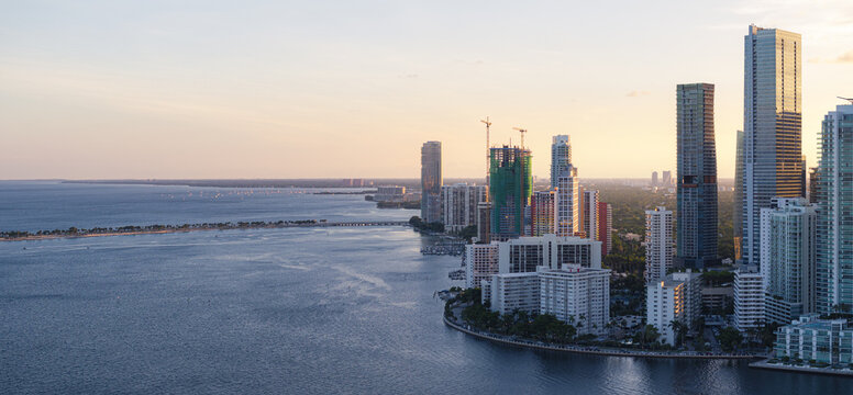 Aerial view of Brickell skyline in Miami, Florida, United States.