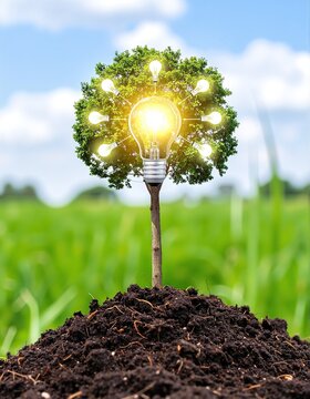 a light bulb on top of a pile of dirt