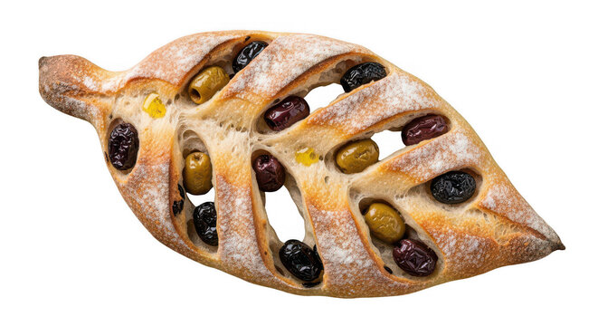 Leaf shaped olive bread with golden crust is perfect for Mediterranean appetiser.
