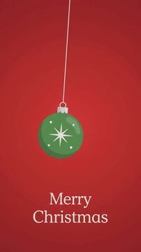 Minimalist merry christmas greeting card animation with green ornament ball, ai generated