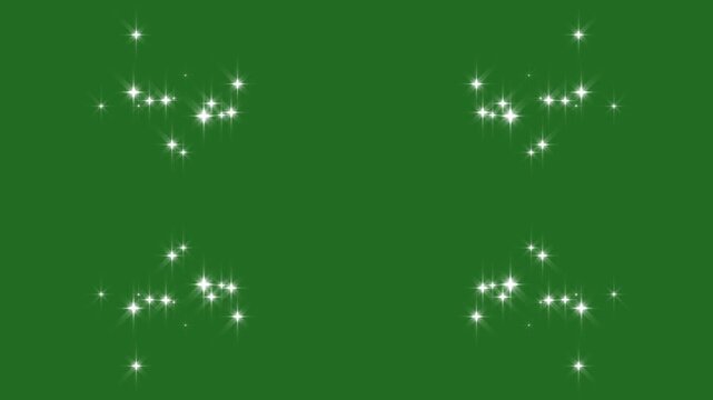 White twinkle glitter star sparkle, luxury glitter sparkling star trail animation on green background, twinkling shimmer line effect, doodle stars motion, 2D flat sparkle effect overlay, 4k video