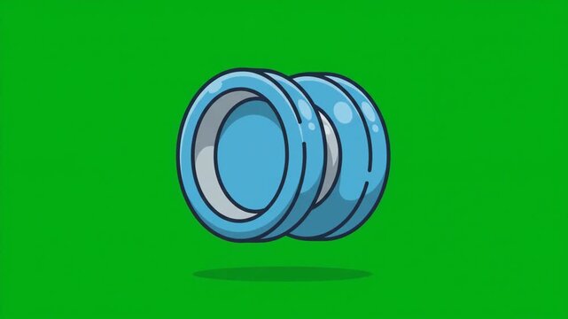 Blue cartoon style yoyo illustration on a vibrant green screen background, perfect for playful designs and animations.