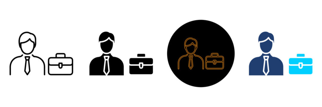 Businessman with briefcase icon set Vector