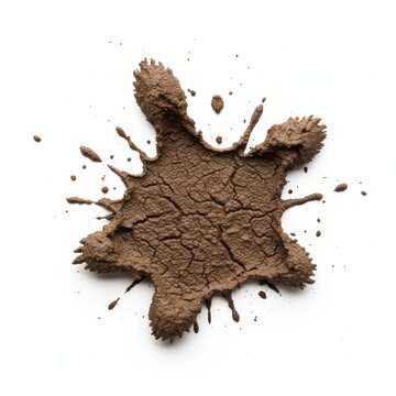 A textured brown mud splatter shape on a plain surface