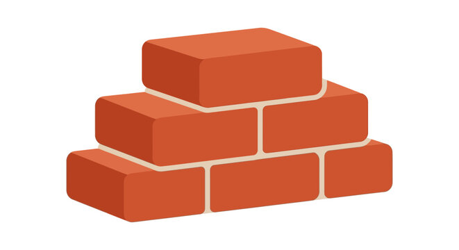 Red brick wall segment with mortar flat vector illustration on a white background