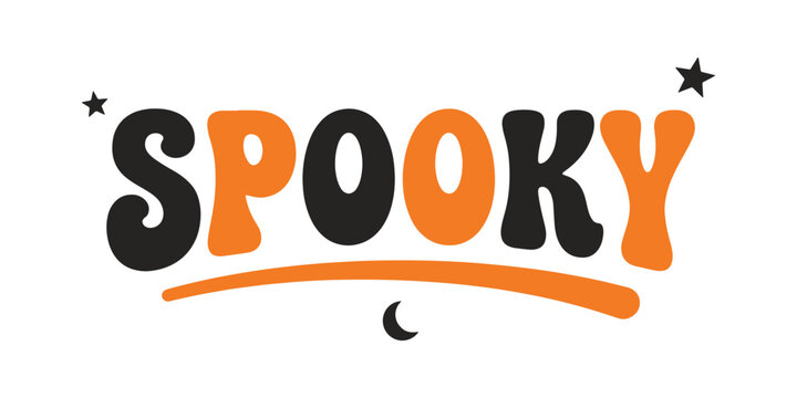 Spooky halloween text with pumpkin and stars orange black