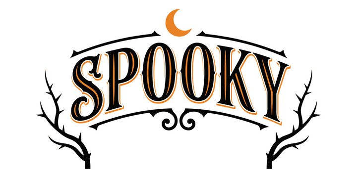Spooky halloween text with pumpkin and ghost decorations